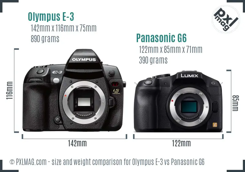 Olympus E-3 vs Panasonic G6 size comparison