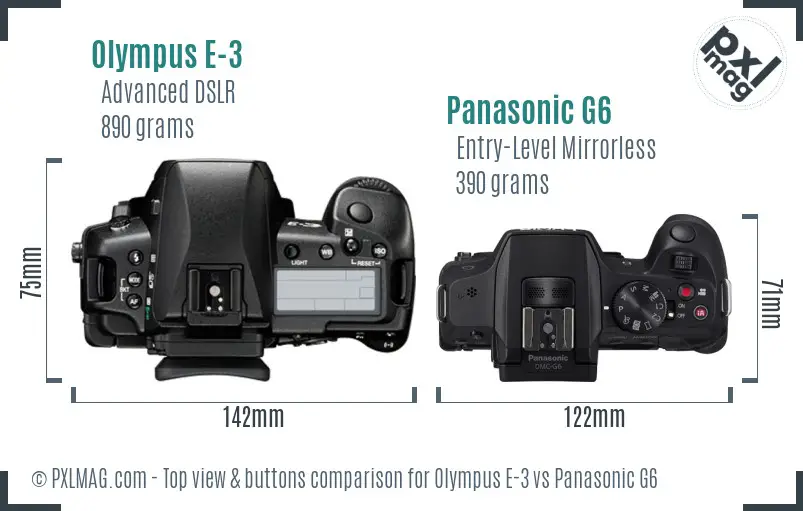 Olympus E-3 vs Panasonic G6 top view buttons comparison