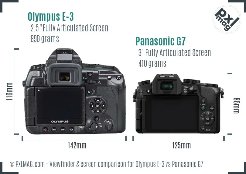 Olympus E-3 vs Panasonic G7 Screen and Viewfinder comparison