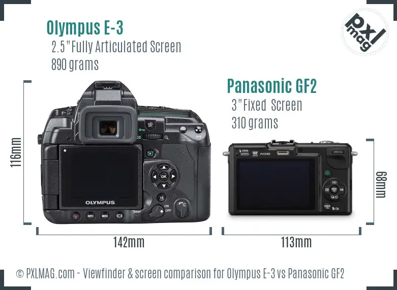 Olympus E-3 vs Panasonic GF2 Screen and Viewfinder comparison