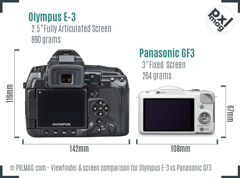Olympus E-3 vs Panasonic GF3 Screen and Viewfinder comparison
