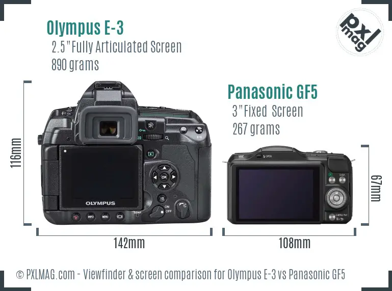 Olympus E-3 vs Panasonic GF5 Screen and Viewfinder comparison