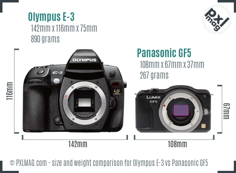 Olympus E-3 vs Panasonic GF5 size comparison