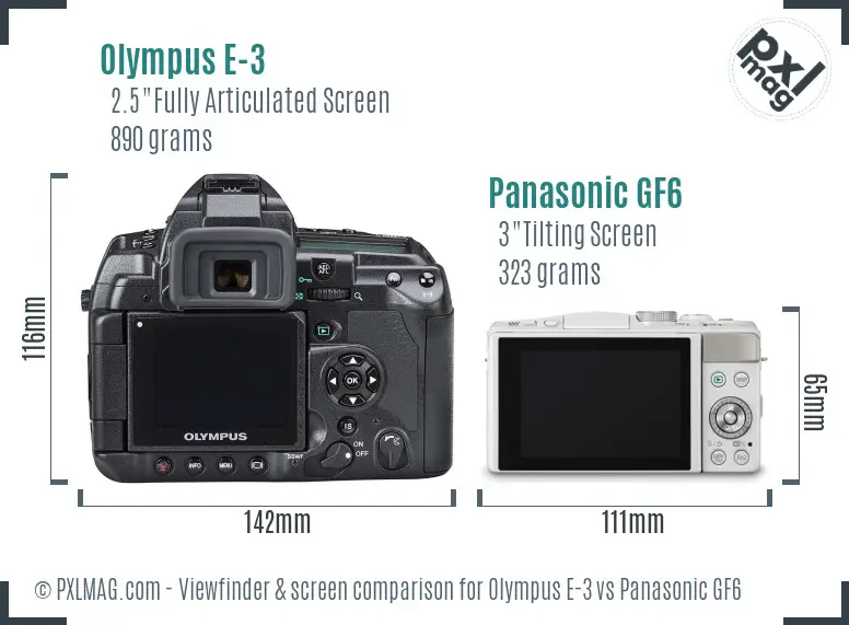 Olympus E-3 vs Panasonic GF6 Screen and Viewfinder comparison