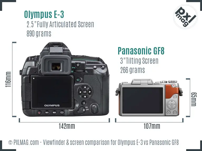 Olympus E-3 vs Panasonic GF8 Screen and Viewfinder comparison