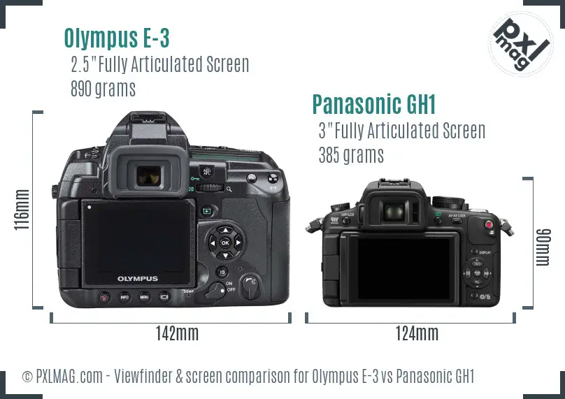 Olympus E-3 vs Panasonic GH1 Screen and Viewfinder comparison