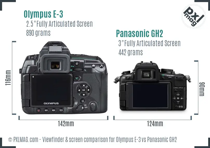 Olympus E-3 vs Panasonic GH2 Screen and Viewfinder comparison