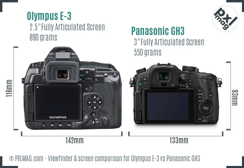 Olympus E-3 vs Panasonic GH3 Screen and Viewfinder comparison