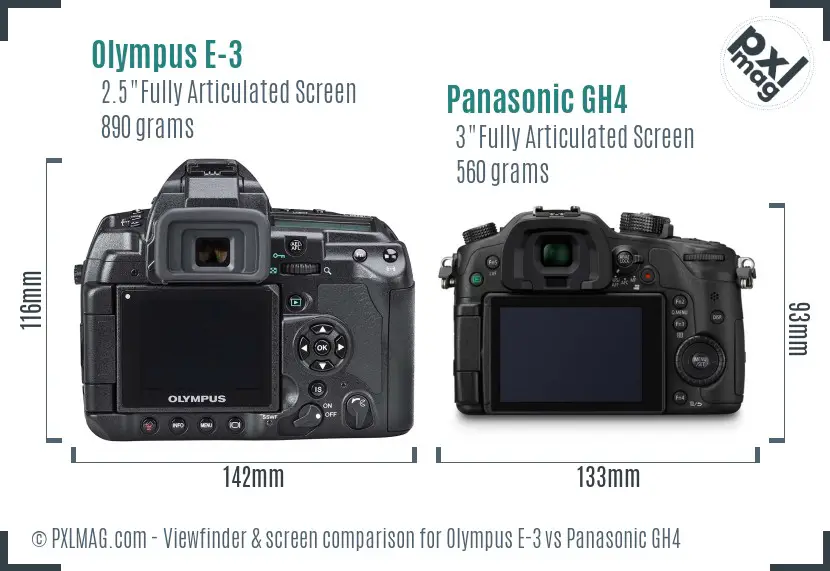 Olympus E-3 vs Panasonic GH4 Screen and Viewfinder comparison