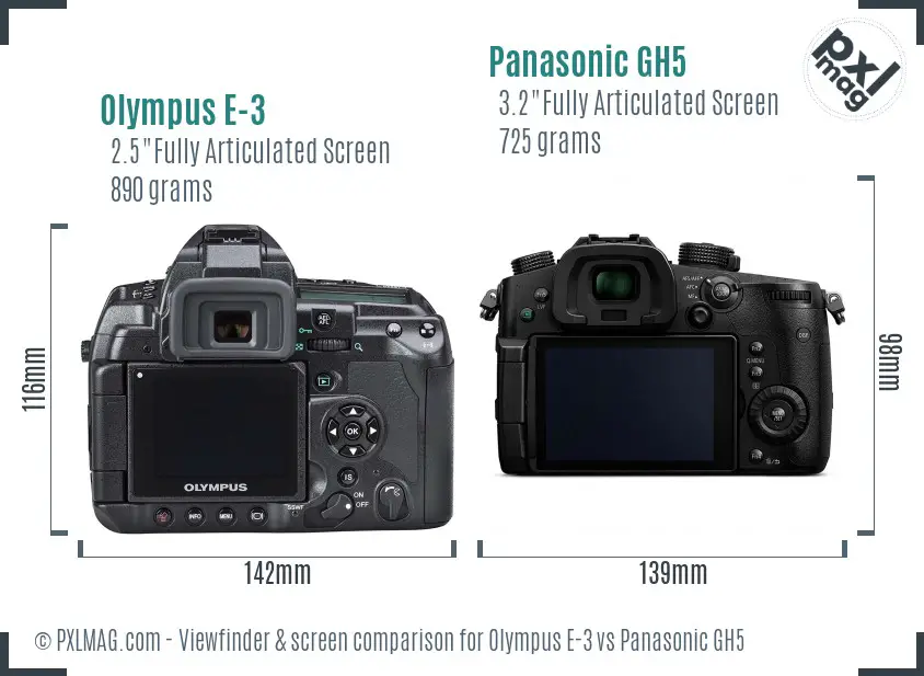 Olympus E-3 vs Panasonic GH5 Screen and Viewfinder comparison