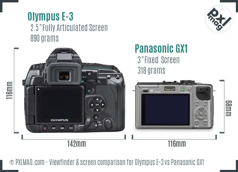 Olympus E-3 vs Panasonic GX1 Screen and Viewfinder comparison