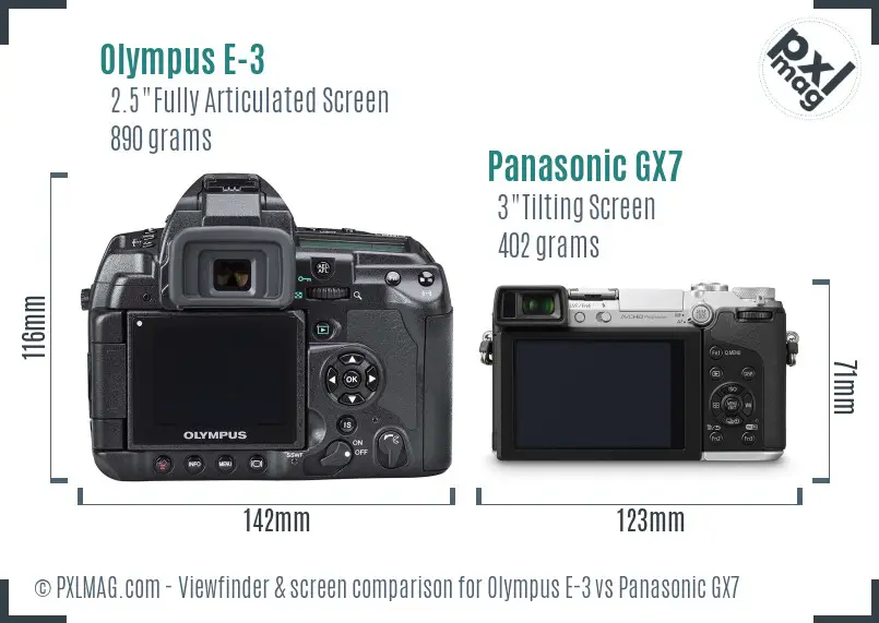 Olympus E-3 vs Panasonic GX7 Screen and Viewfinder comparison