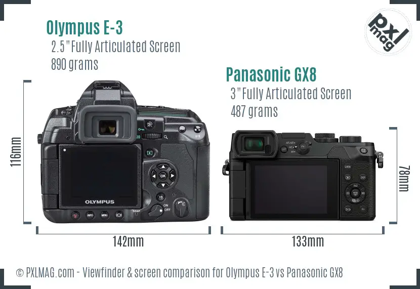 Olympus E-3 vs Panasonic GX8 Screen and Viewfinder comparison