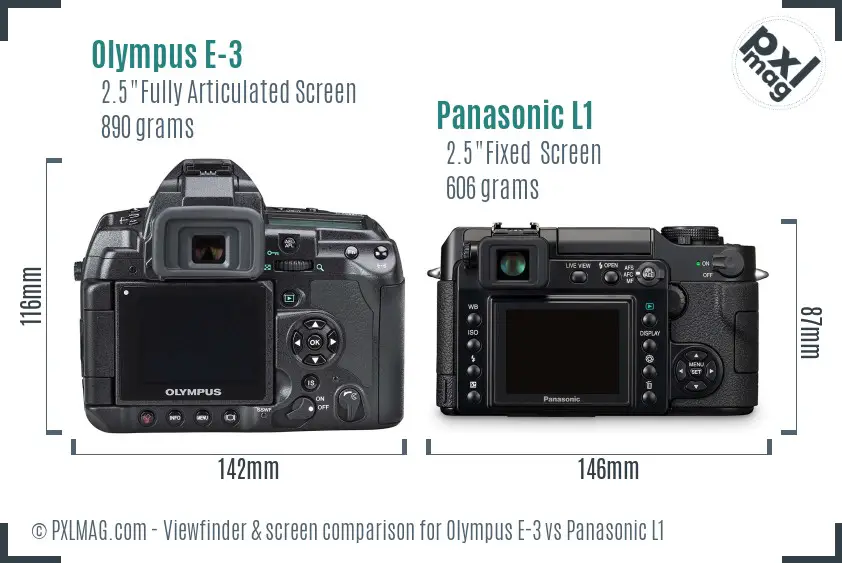 Olympus E-3 vs Panasonic L1 Screen and Viewfinder comparison