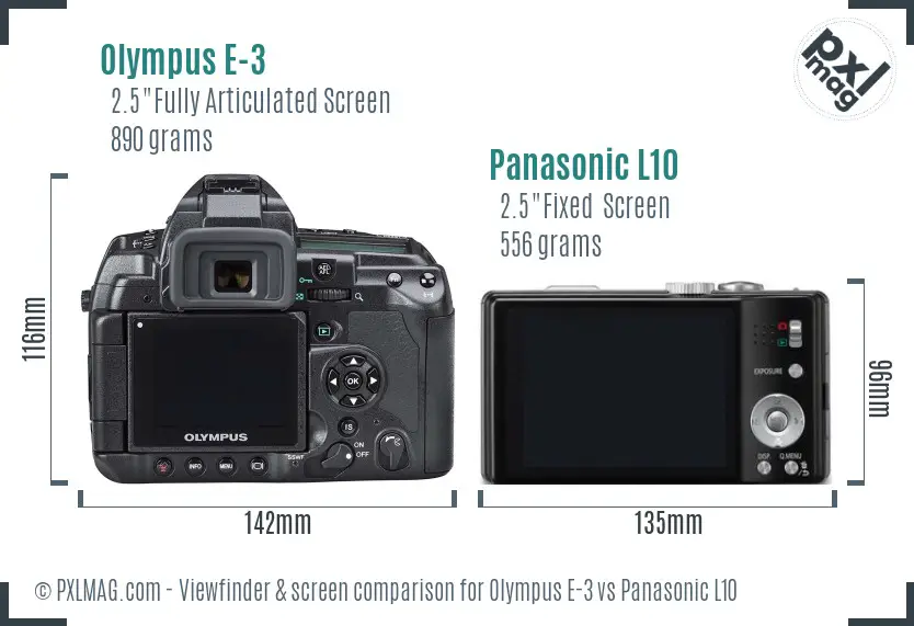 Olympus E-3 vs Panasonic L10 Screen and Viewfinder comparison