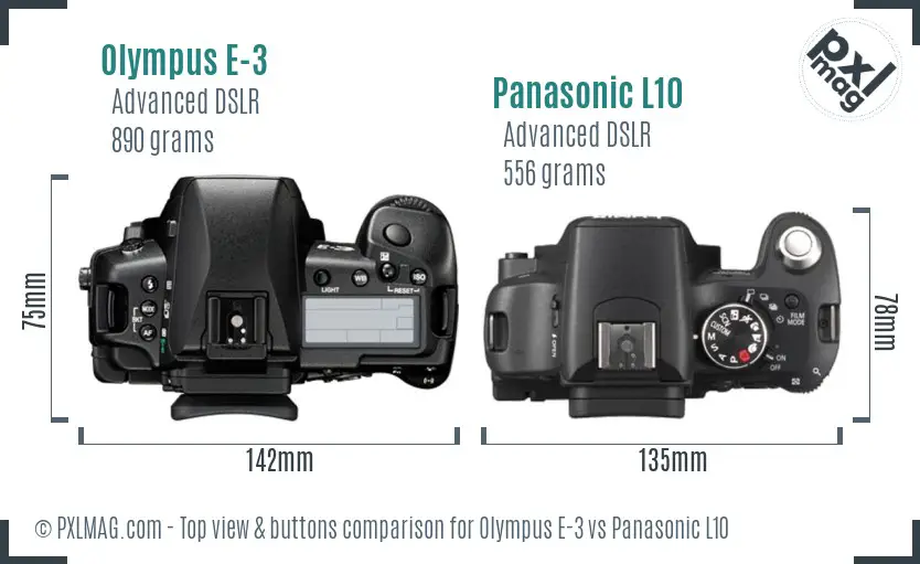 Olympus E-3 vs Panasonic L10 top view buttons comparison