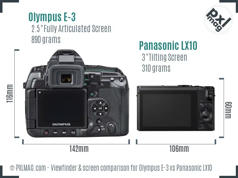 Olympus E-3 vs Panasonic LX10 Screen and Viewfinder comparison
