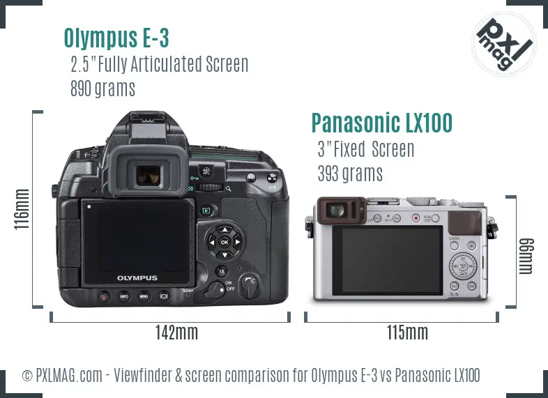 Olympus E-3 vs Panasonic LX100 Screen and Viewfinder comparison