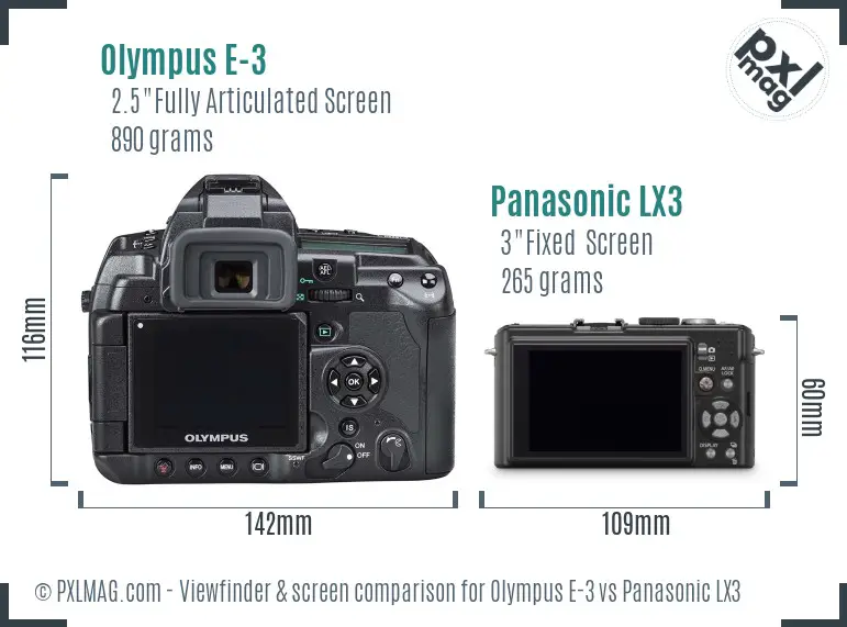 Olympus E-3 vs Panasonic LX3 Screen and Viewfinder comparison