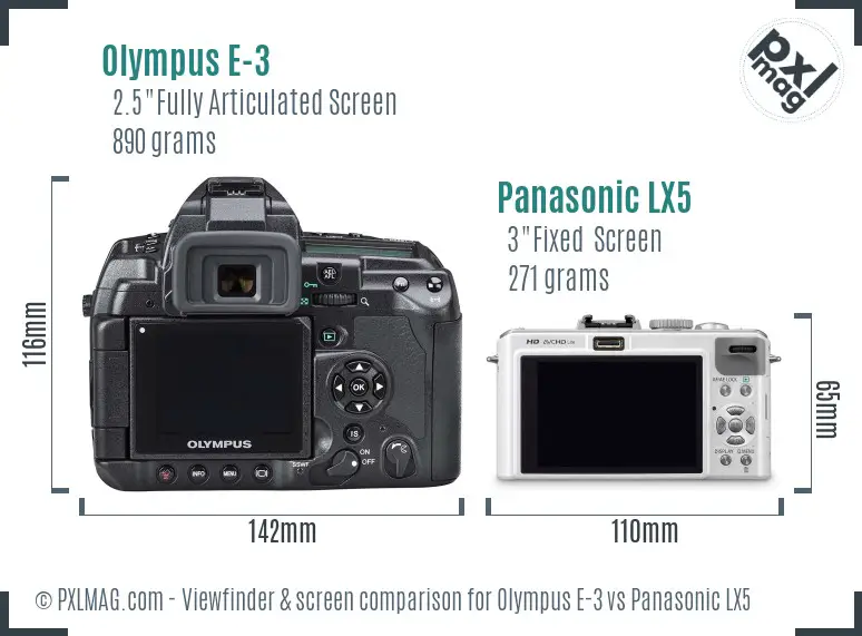 Olympus E-3 vs Panasonic LX5 Screen and Viewfinder comparison