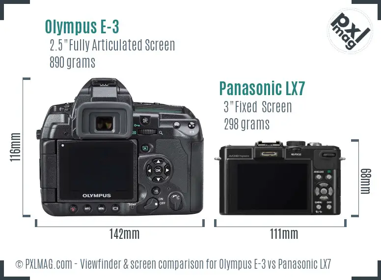 Olympus E-3 vs Panasonic LX7 Screen and Viewfinder comparison