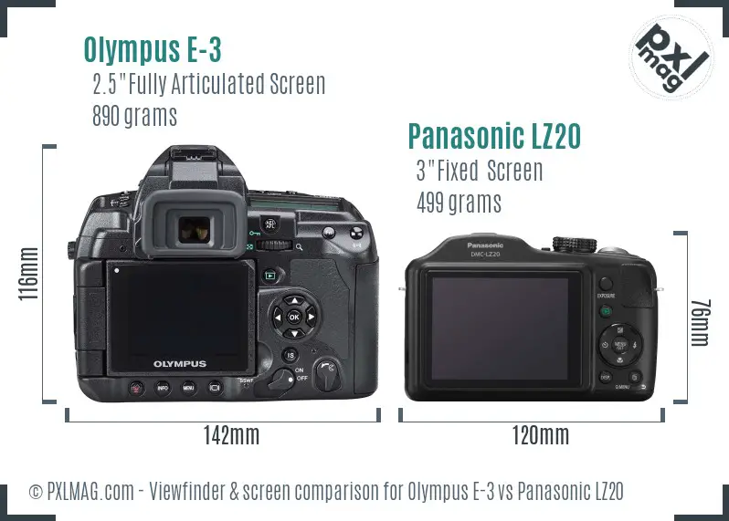 Olympus E-3 vs Panasonic LZ20 Screen and Viewfinder comparison