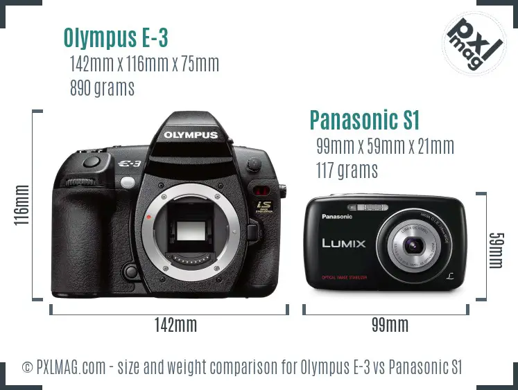 Olympus E-3 vs Panasonic S1 size comparison