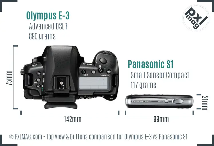 Olympus E-3 vs Panasonic S1 top view buttons comparison