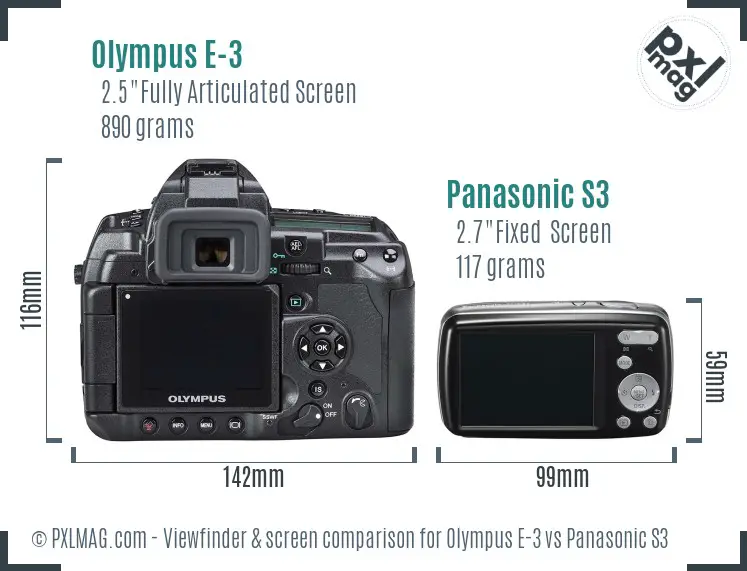 Olympus E-3 vs Panasonic S3 Screen and Viewfinder comparison