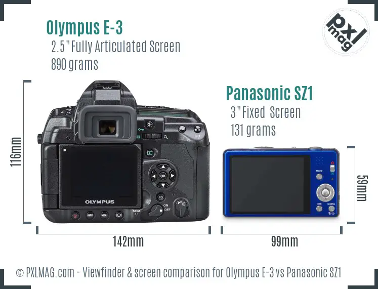 Olympus E-3 vs Panasonic SZ1 Screen and Viewfinder comparison