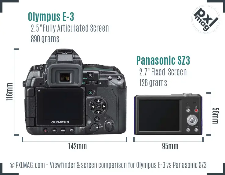 Olympus E-3 vs Panasonic SZ3 Screen and Viewfinder comparison