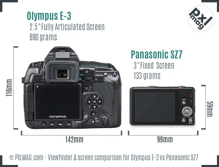 Olympus E-3 vs Panasonic SZ7 Screen and Viewfinder comparison