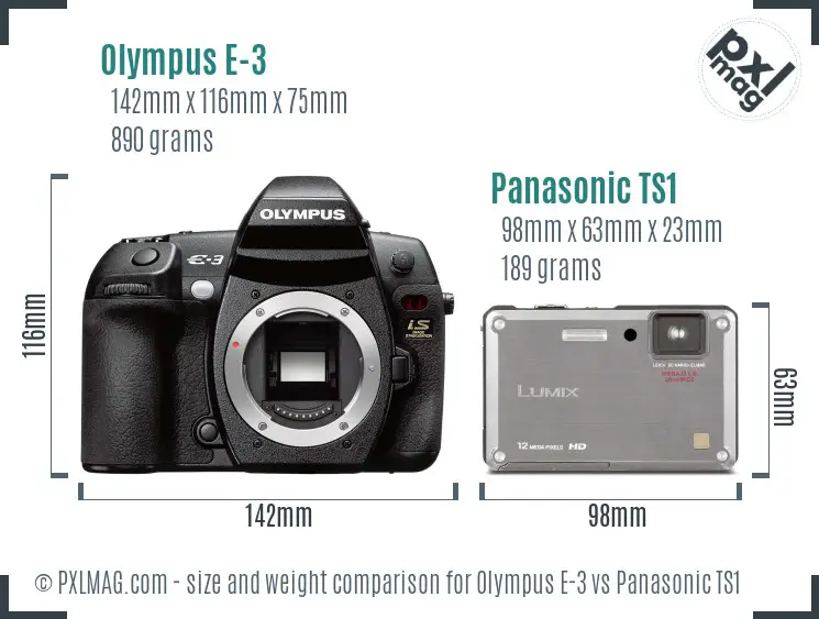 Olympus E-3 vs Panasonic TS1 size comparison