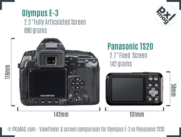 Olympus E-3 vs Panasonic TS20 Screen and Viewfinder comparison