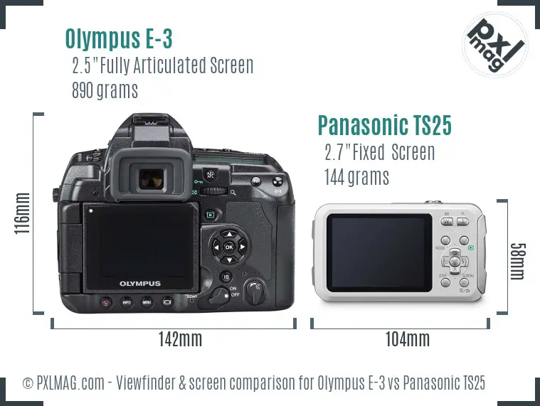 Olympus E-3 vs Panasonic TS25 Screen and Viewfinder comparison