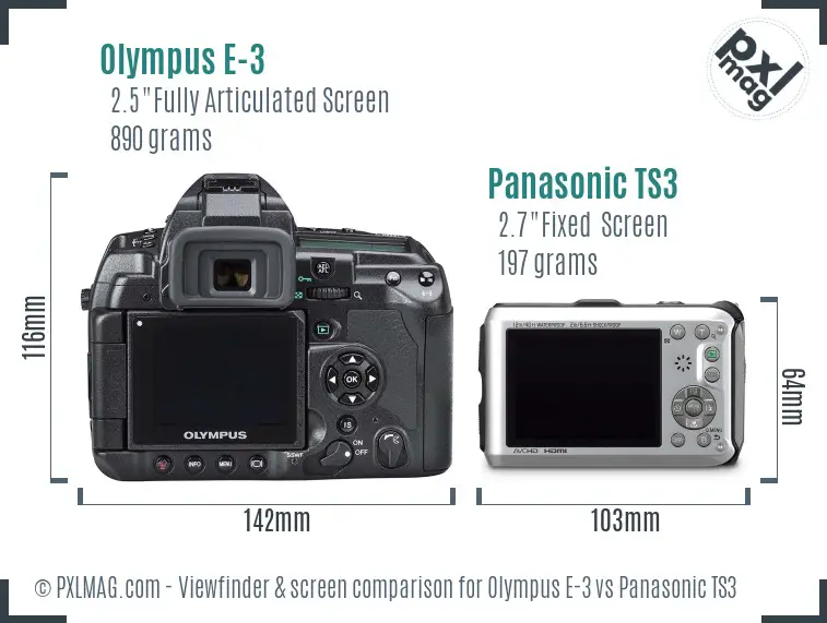 Olympus E-3 vs Panasonic TS3 Screen and Viewfinder comparison
