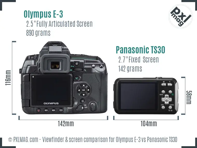 Olympus E-3 vs Panasonic TS30 Screen and Viewfinder comparison