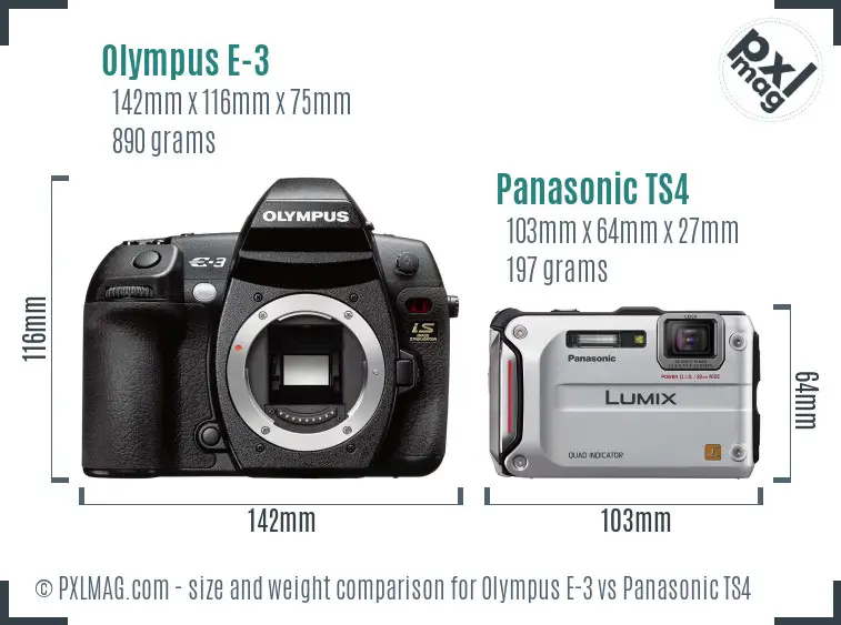 Olympus E-3 vs Panasonic TS4 size comparison