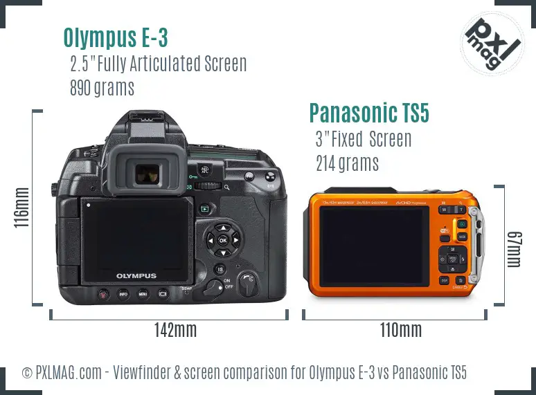 Olympus E-3 vs Panasonic TS5 Screen and Viewfinder comparison