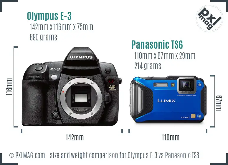 Olympus E-3 vs Panasonic TS6 size comparison