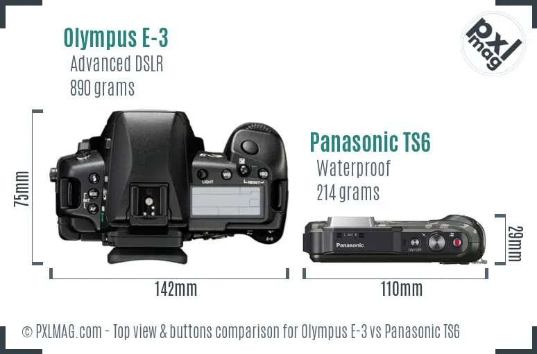 Olympus E-3 vs Panasonic TS6 top view buttons comparison