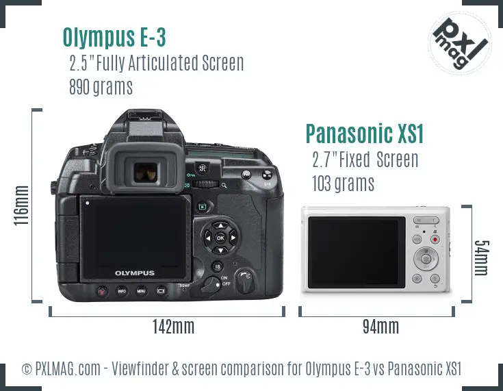 Olympus E-3 vs Panasonic XS1 Screen and Viewfinder comparison