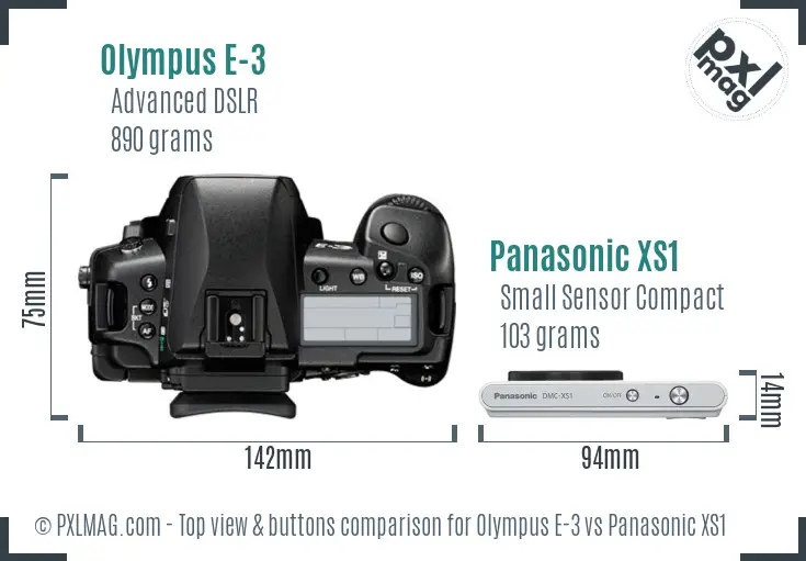 Olympus E-3 vs Panasonic XS1 top view buttons comparison