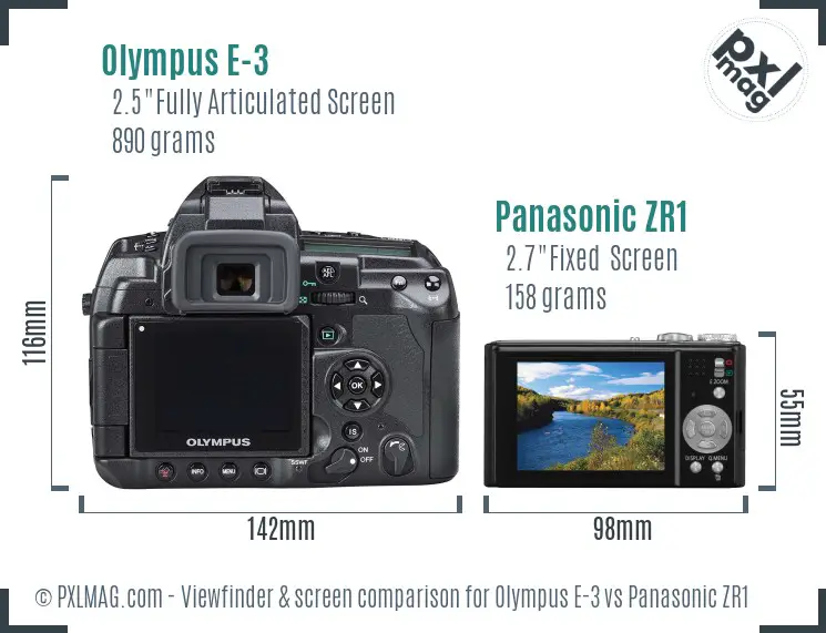 Olympus E-3 vs Panasonic ZR1 Screen and Viewfinder comparison