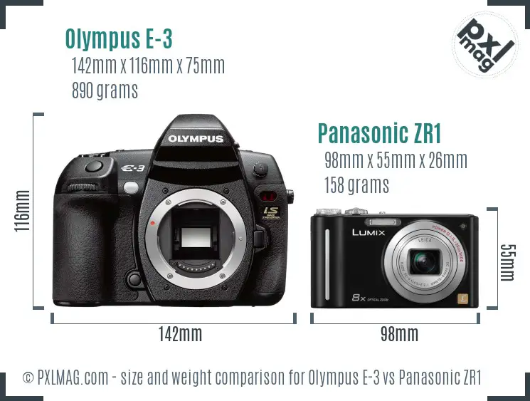 Olympus E-3 vs Panasonic ZR1 size comparison