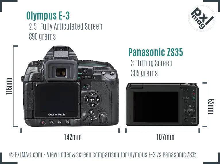 Olympus E-3 vs Panasonic ZS35 Screen and Viewfinder comparison