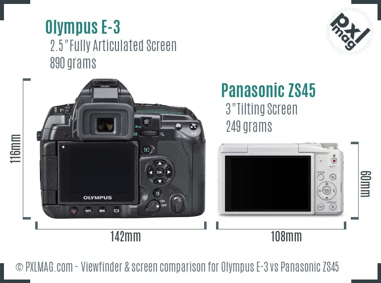 Olympus E-3 vs Panasonic ZS45 Screen and Viewfinder comparison
