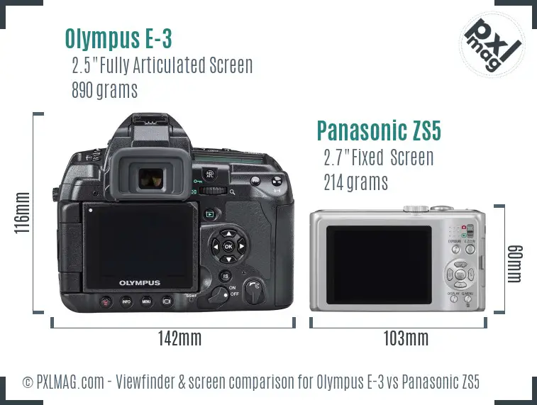 Olympus E-3 vs Panasonic ZS5 Screen and Viewfinder comparison
