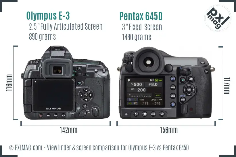 Olympus E-3 vs Pentax 645D Screen and Viewfinder comparison