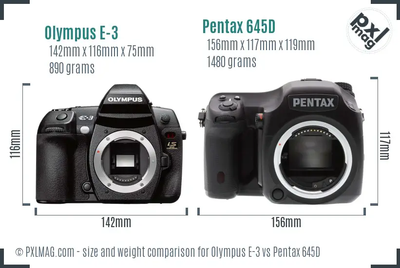 Olympus E-3 vs Pentax 645D size comparison